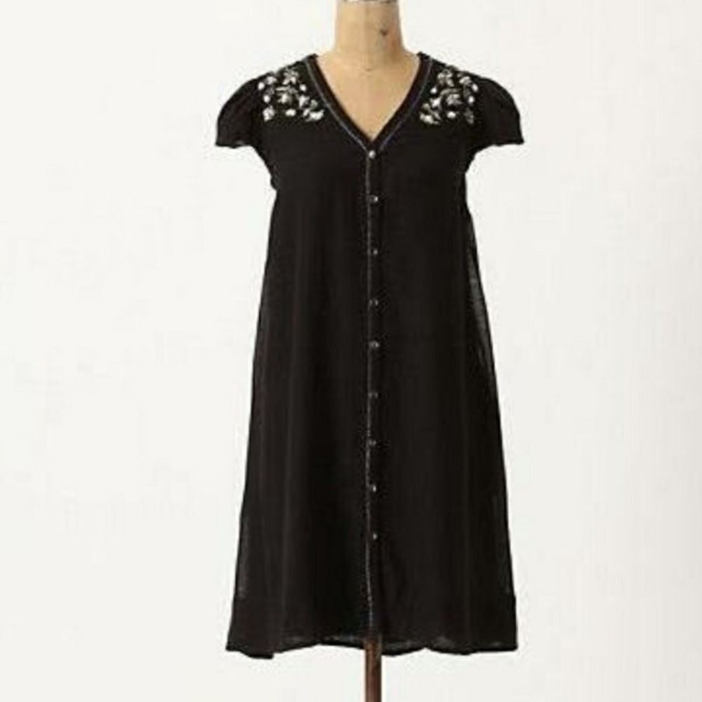 Meadow Rue Black Puff Cap Sleeve Swing Mini Dress